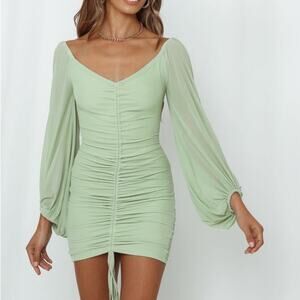 Hello Molly Light Green Long Sleeve Dress